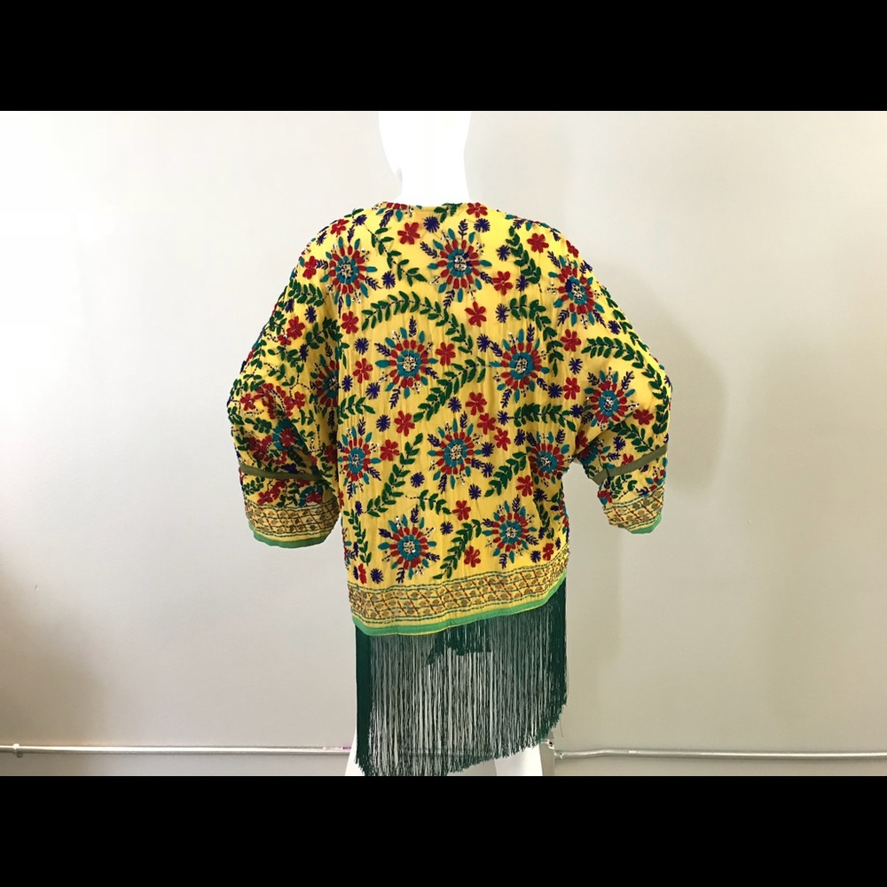 Beautiful Embroidered Fringe Yellow Robe/Jacket - Picture 7 of 7